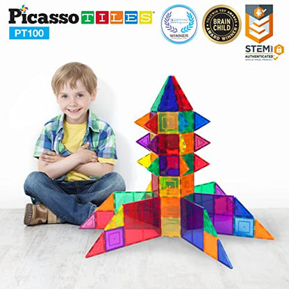 PicassoTiles 100 Piece Set 100pcs Magnet Building Tiles Clear Magnetic 3D Building Blocks Construction Playboards, Creativity Beyond Imagination, Inspirational, Recreational, Educational Conventional-Back to results-ridibi