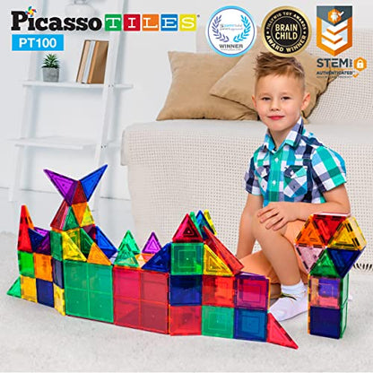 PicassoTiles 100 Piece Set 100pcs Magnet Building Tiles Clear Magnetic 3D Building Blocks Construction Playboards, Creativity Beyond Imagination, Inspirational, Recreational, Educational Conventional-Back to results-ridibi