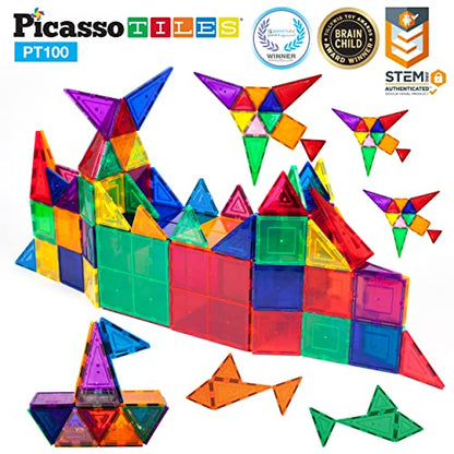 PicassoTiles 100 Piece Set 100pcs Magnet Building Tiles Clear Magnetic 3D Building Blocks Construction Playboards, Creativity Beyond Imagination, Inspirational, Recreational, Educational Conventional-Back to results-ridibi