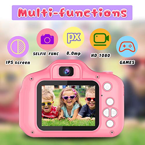 Kids Selfie Camera, Christmas Birthday Gifts for Girls Age 3-9, HD Digital Video Cameras for Toddler, Portable Toy for 3 4 5 6 7 8 Year Old Girl with 32GB SD Card-Pink-Video & DVD Players-ridibi