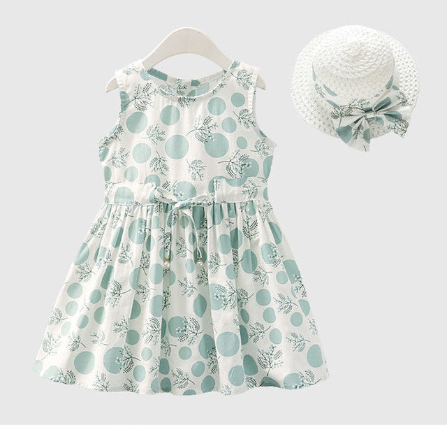 Cotton Comfortable Dress with Hat - 2pc 2T to 7yrs-Dress-ridibi