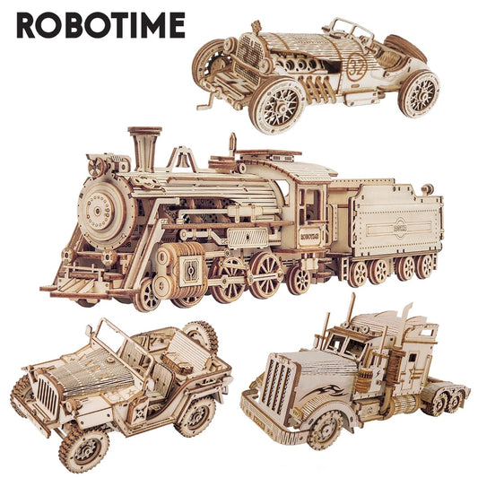 Robotime ROKR Train Model 3D Wooden Puzzle Toy Assembly Locomotive Model Building Kits for Children Kids Birthday Gift-Toys-ridibi