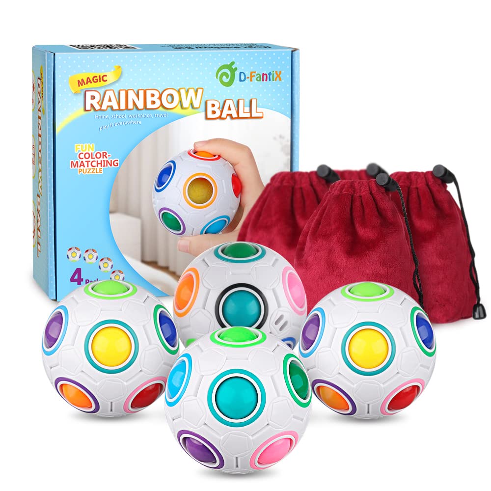 Rainbow Puzzle Ball 4 Pack, Magic Rainbow Ball Puzzle Cube Fidget Balls Puzzle Brain Games Fidget Toys for Kids Adult, Brain Teasers for Kids Boys Girls, Easter Basket Stuffers for Kids-Fidget Blocks-ridibi