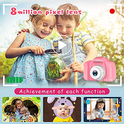 Kids Selfie Camera, Christmas Birthday Gifts for Girls Age 3-9, HD Digital Video Cameras for Toddler, Portable Toy for 3 4 5 6 7 8 Year Old Girl with 32GB SD Card-Pink-Video & DVD Players-ridibi