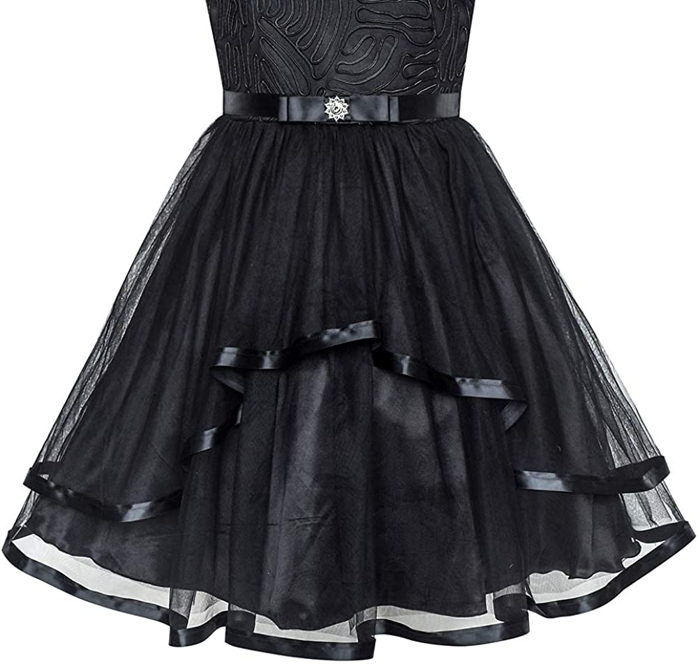 Sunny Fashion Flower Girls Dress Blue Belted Wedding Party Bridesmaid Size 4-12-Dress-ridibi