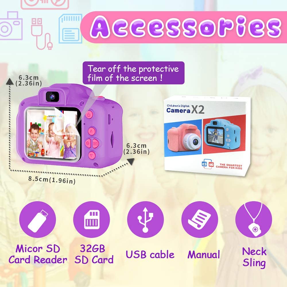 Kids Selfie Camera, Christmas Birthday Gifts for Girls Age 3-9, HD Digital Video Cameras for Toddler, Portable Toy for 3 4 5 6 7 8 Year Old Girl with 32GB SD Card-Pink-Video & DVD Players-ridibi