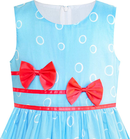 Girls Dress Rose Flower Double Bow Tie Party Sundress-Dress-ridibi