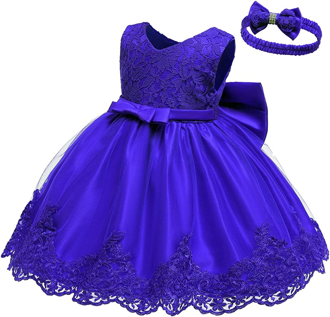 Baby Girls Ruffle Lace Backless with Headwear,Bowknot Flower Dresses Pageant Party Wedding Baby Girl Dress-Dress-ridibi