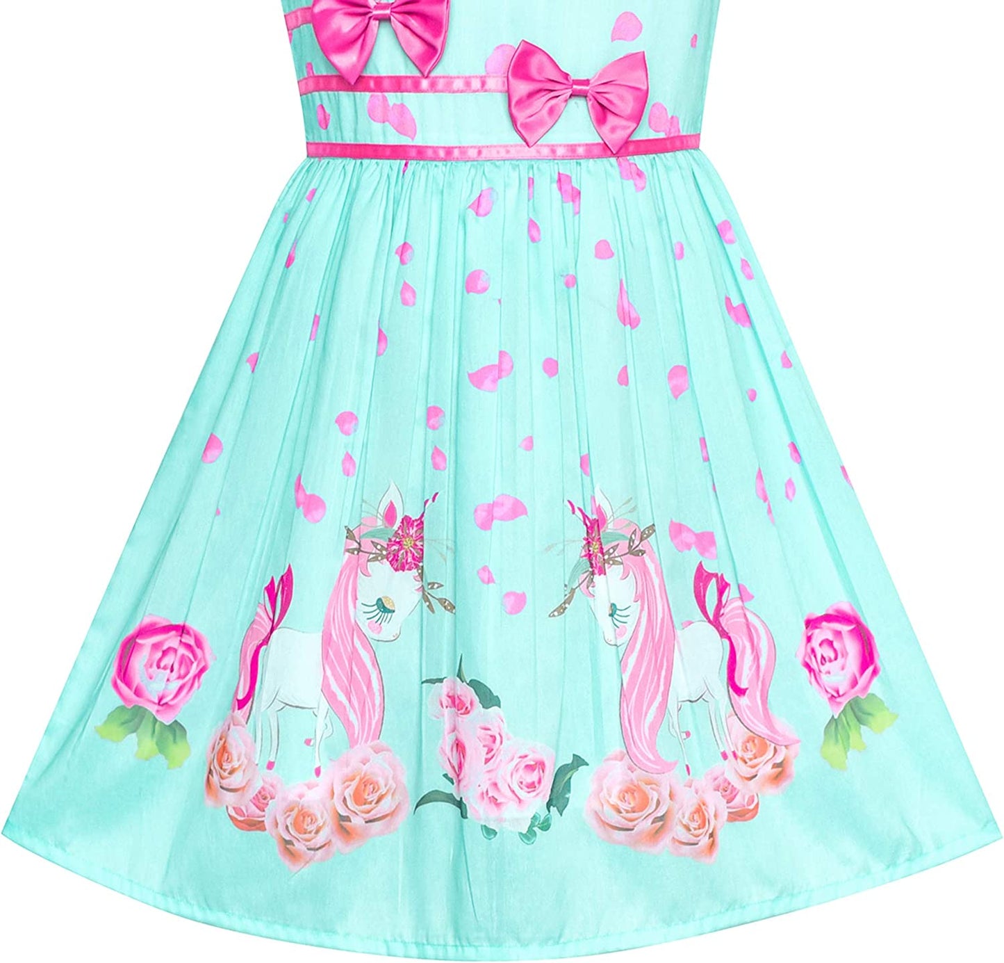 Girls Dress Rose Flower Double Bow Tie Party Sundress-Dress-ridibi