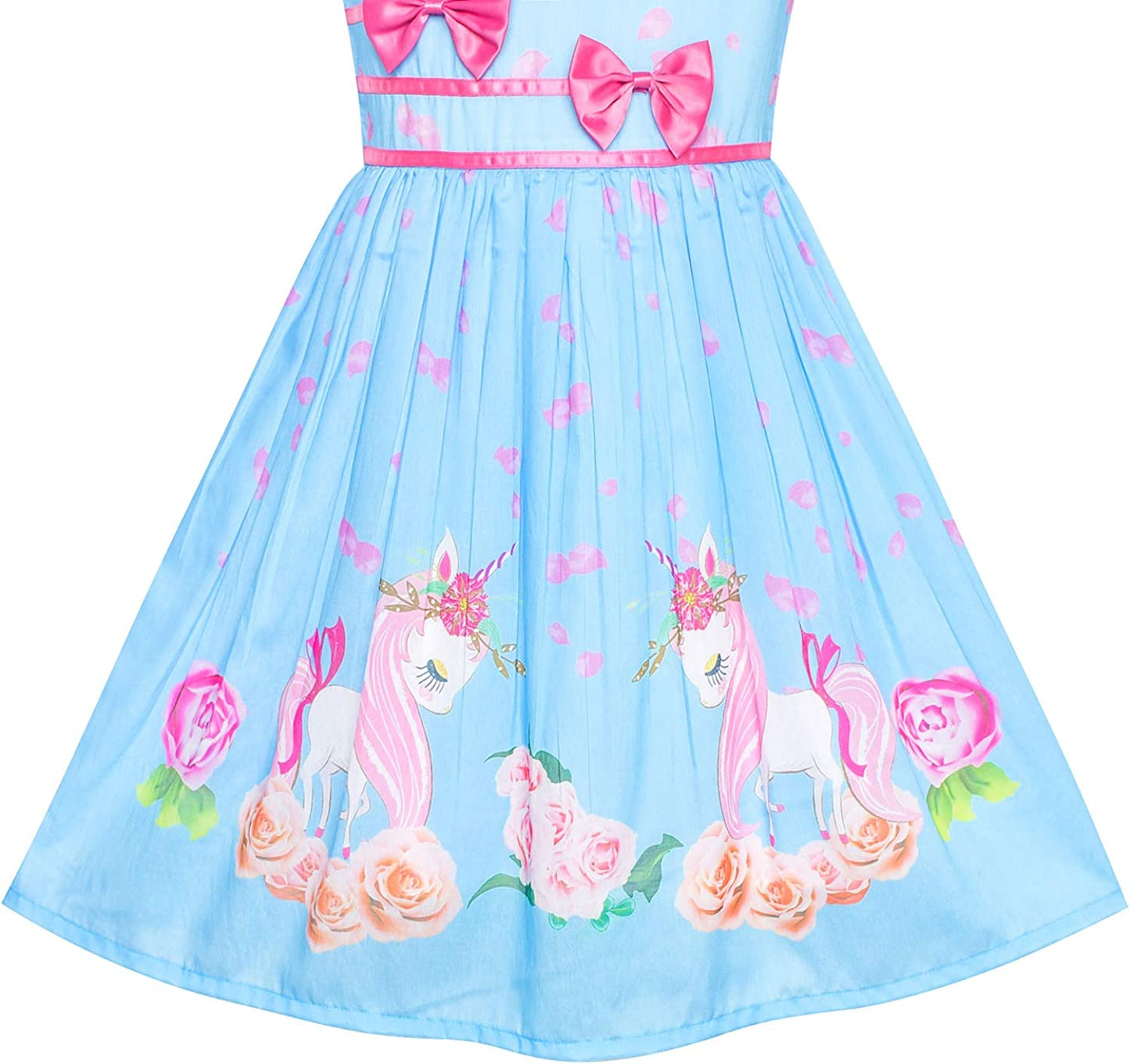 Girls Dress Rose Flower Double Bow Tie Party Sundress-Dress-ridibi