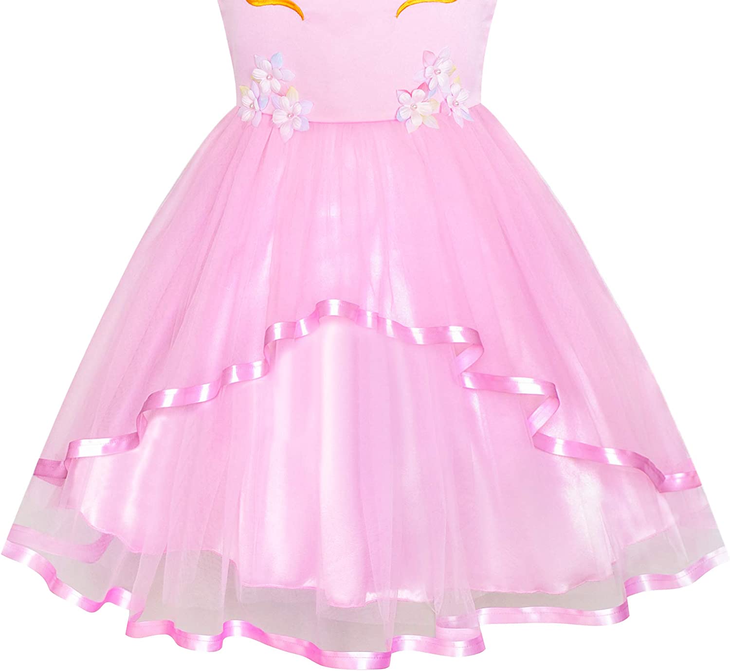 Sunny Fashion Flower Girls Dress Blue Belted Wedding Party Bridesmaid Size 4-12-Dress-ridibi
