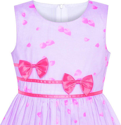 Girls Dress Rose Flower Double Bow Tie Party Sundress-Dress-ridibi