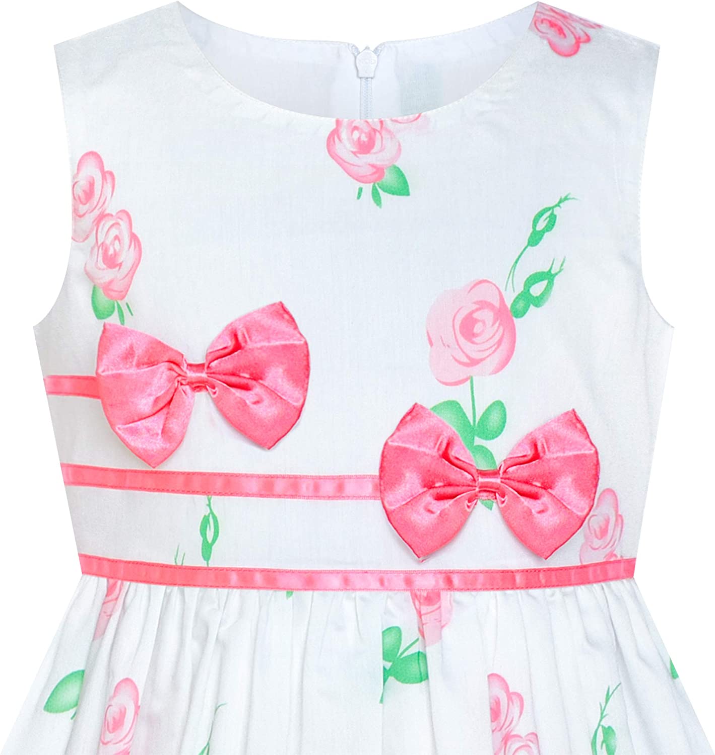 Girls Dress Rose Flower Double Bow Tie Party Sundress-Dress-ridibi