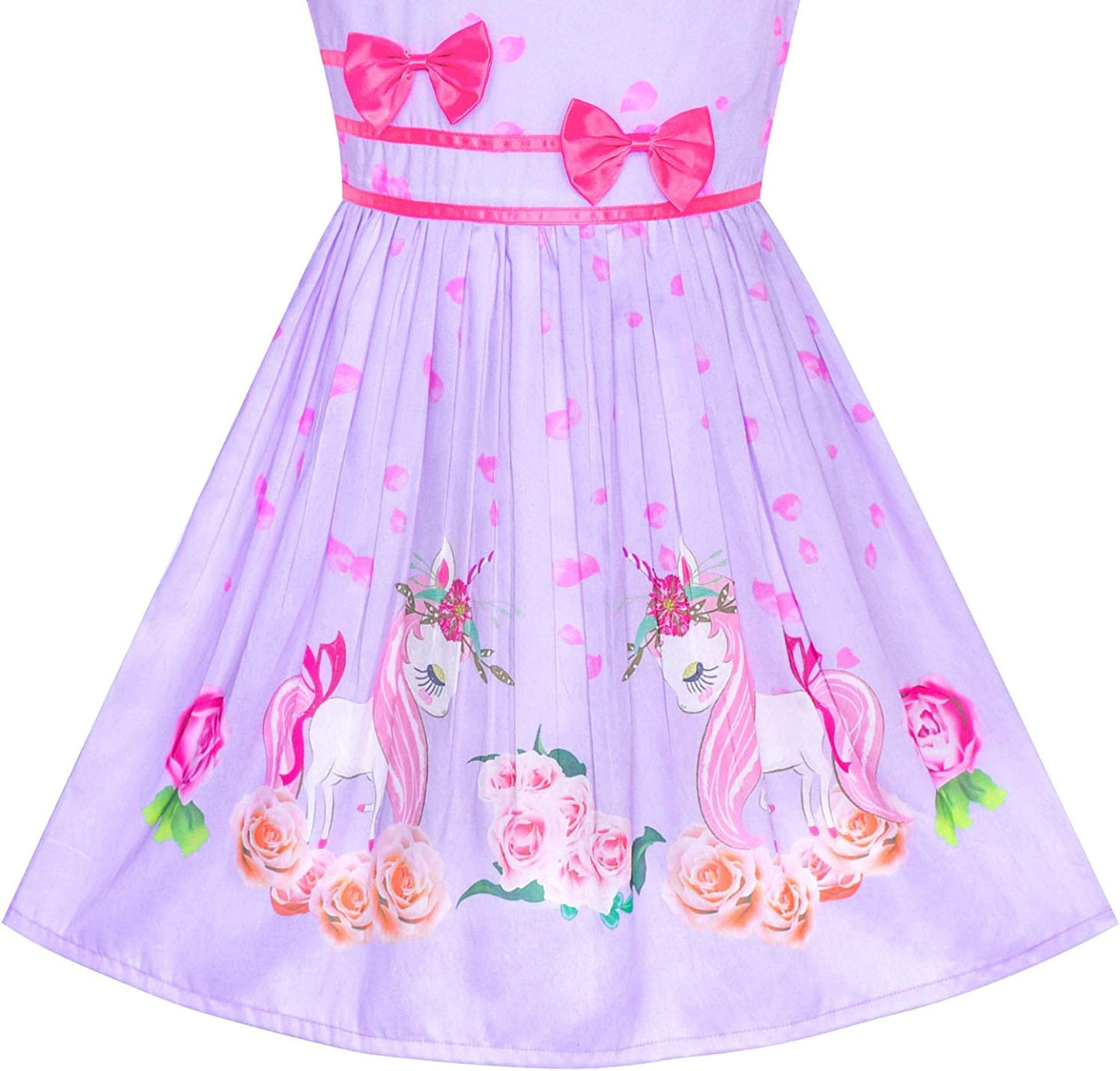 Girls Dress Rose Flower Double Bow Tie Party Sundress-Dress-ridibi