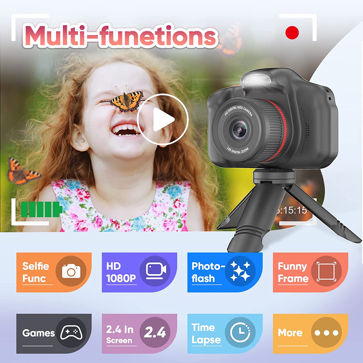 Kids Selfie Camera, Christmas Birthday Gifts for Girls Age 3-9, HD Digital Video Cameras for Toddler, Portable Toy for 3 4 5 6 7 8 Year Old Girl with 32GB SD Card-Pink-Video & DVD Players-ridibi