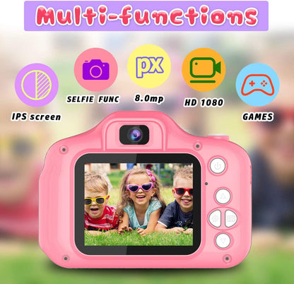 Kids Selfie Camera, Christmas Birthday Gifts for Girls Age 3-9, HD Digital Video Cameras for Toddler, Portable Toy for 3 4 5 6 7 8 Year Old Girl with 32GB SD Card-Pink-Video & DVD Players-ridibi