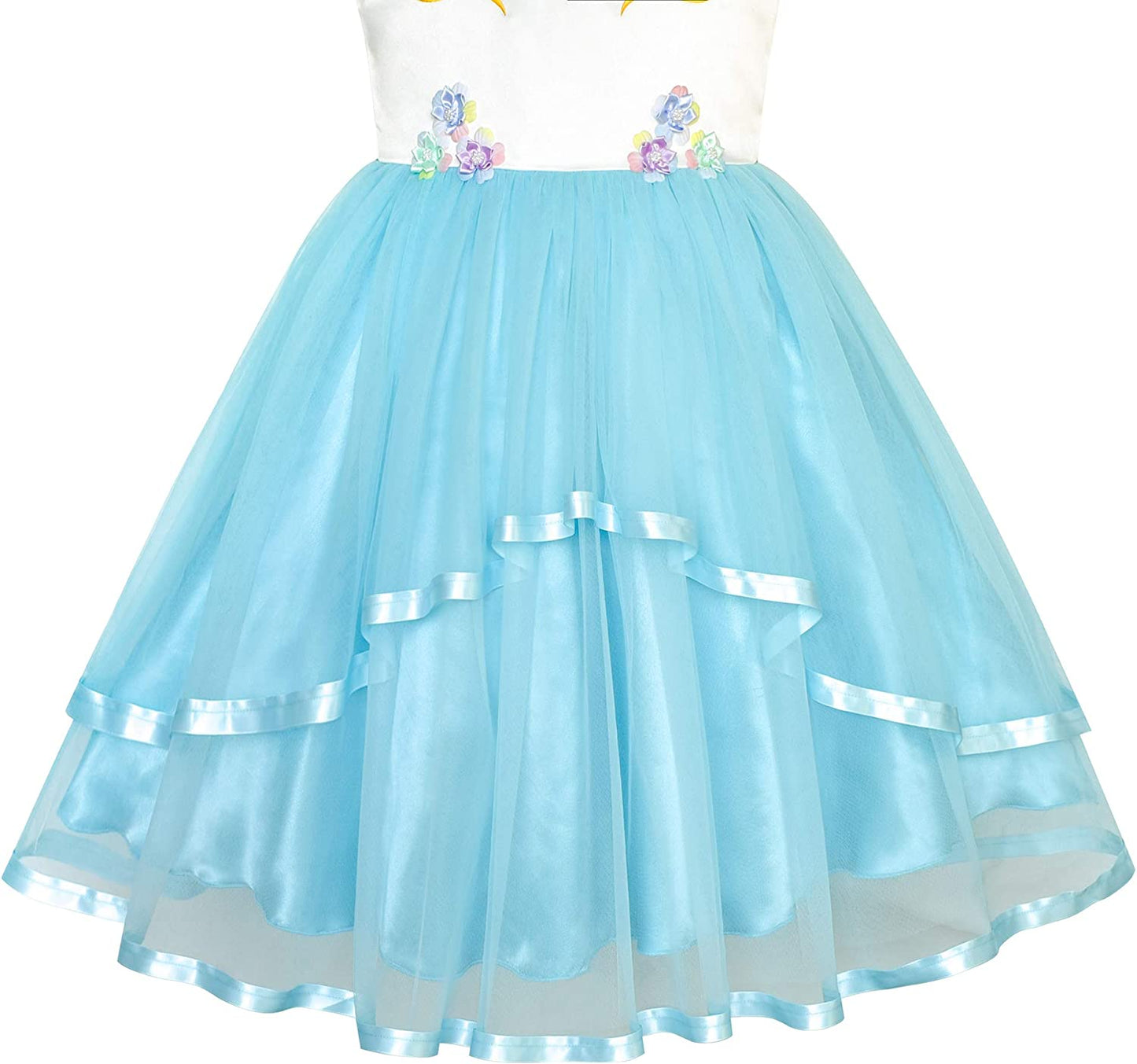 Sunny Fashion Flower Girls Dress Blue Belted Wedding Party Bridesmaid Size 4-12-Dress-ridibi