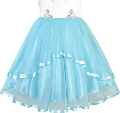 Sunny Fashion Flower Girls Dress Blue Belted Wedding Party Bridesmaid Size 4-12-Dress-ridibi