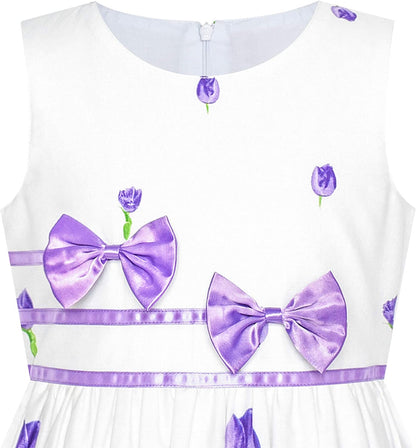 Girls Dress Rose Flower Double Bow Tie Party Sundress-Dress-ridibi