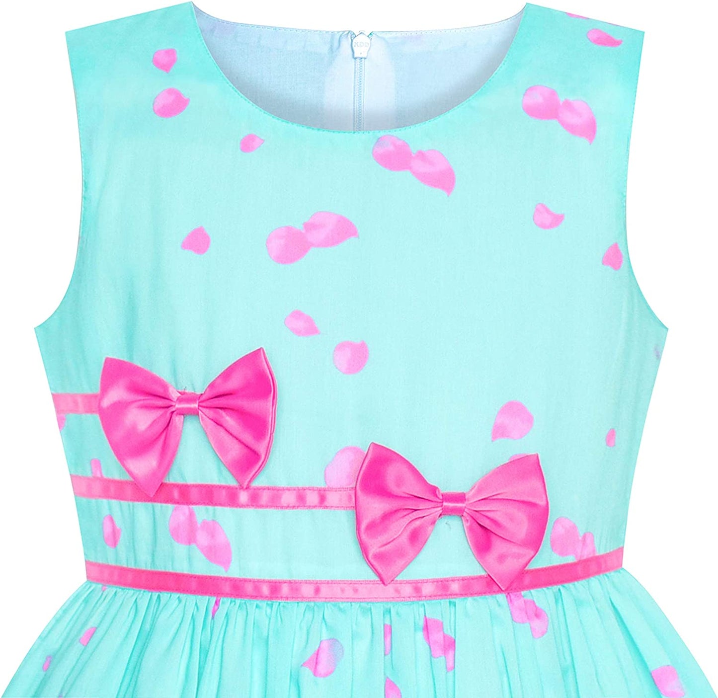 Girls Dress Rose Flower Double Bow Tie Party Sundress-Dress-ridibi