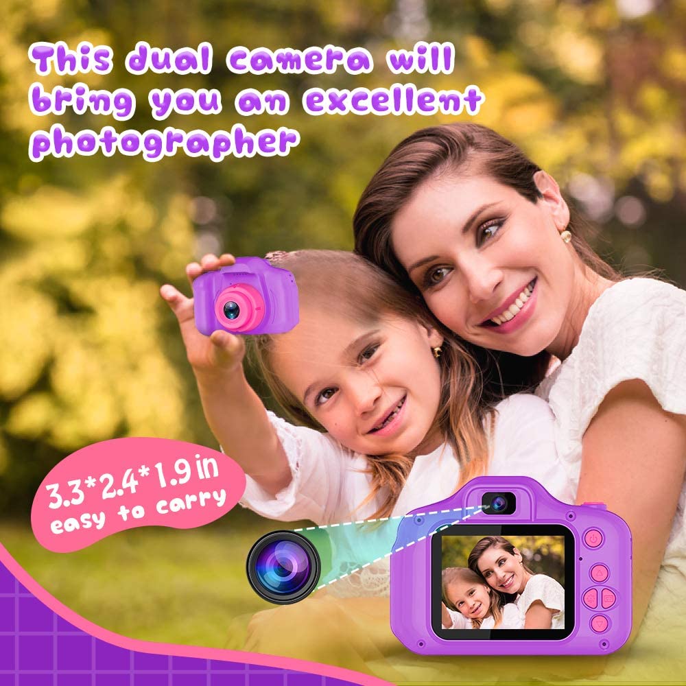 Kids Selfie Camera, Christmas Birthday Gifts for Girls Age 3-9, HD Digital Video Cameras for Toddler, Portable Toy for 3 4 5 6 7 8 Year Old Girl with 32GB SD Card-Pink-Video & DVD Players-ridibi