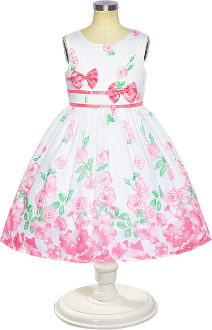 Girls Dress Rose Flower Double Bow Tie Party Sundress-Dress-ridibi