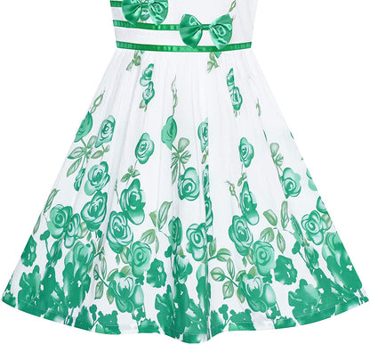 Girls Dress Rose Flower Double Bow Tie Party Sundress-Dress-ridibi