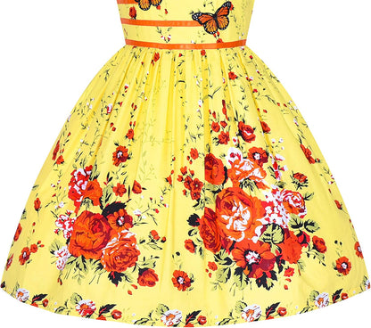 Girls Dress Rose Flower Double Bow Tie Party Sundress-Dress-ridibi