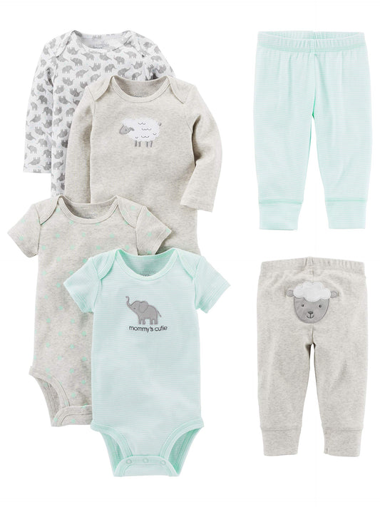 Carter's Unisex Babies' 6-Piece Bodysuits (Short and Long Sleeve) and Pants Set-Bodysuits-ridibi