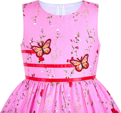 Girls Dress Rose Flower Double Bow Tie Party Sundress-Dress-ridibi