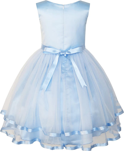 Sunny Fashion Flower Girls Dress Blue Belted Wedding Party Bridesmaid Size 4-12-Dress-ridibi