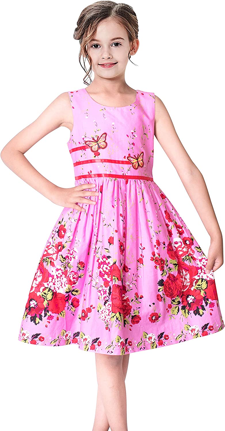 Girls Dress Rose Flower Double Bow Tie Party Sundress-Dress-ridibi