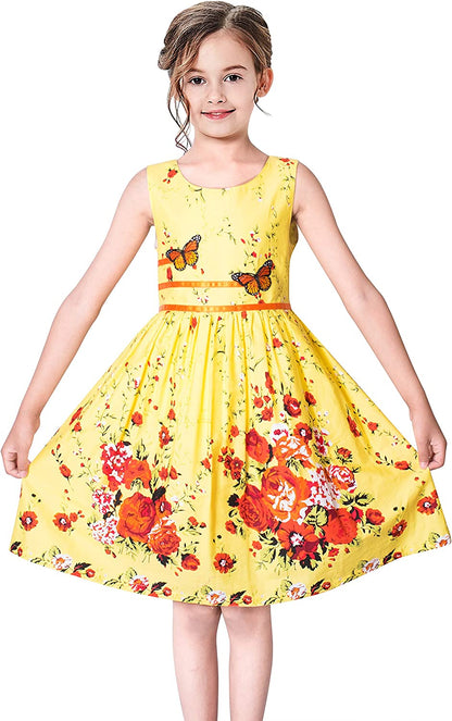 Girls Dress Rose Flower Double Bow Tie Party Sundress-Dress-ridibi