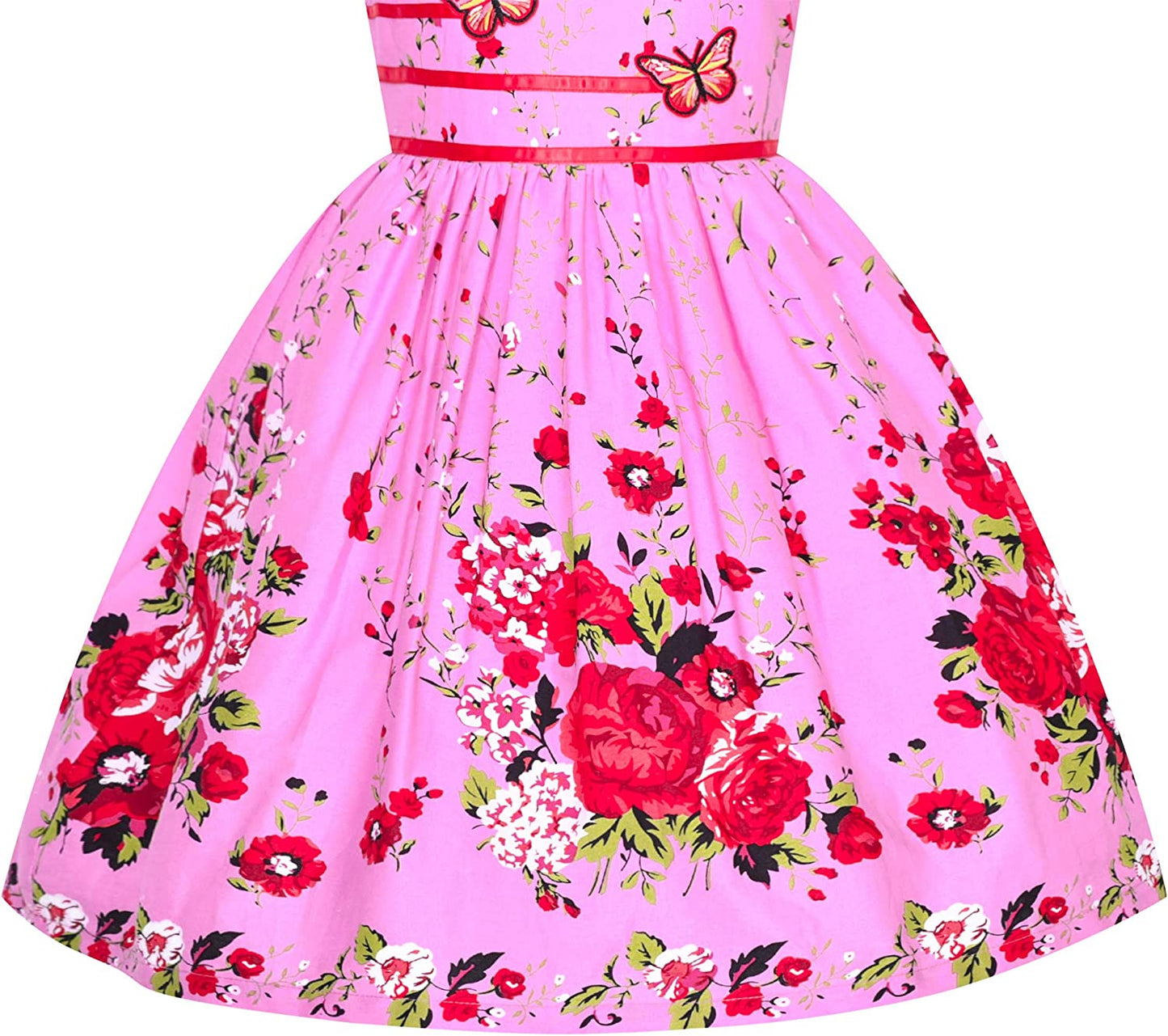 Girls Dress Rose Flower Double Bow Tie Party Sundress-Dress-ridibi