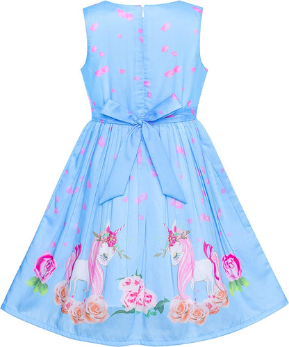 Girls Dress Rose Flower Double Bow Tie Party Sundress-Dress-ridibi