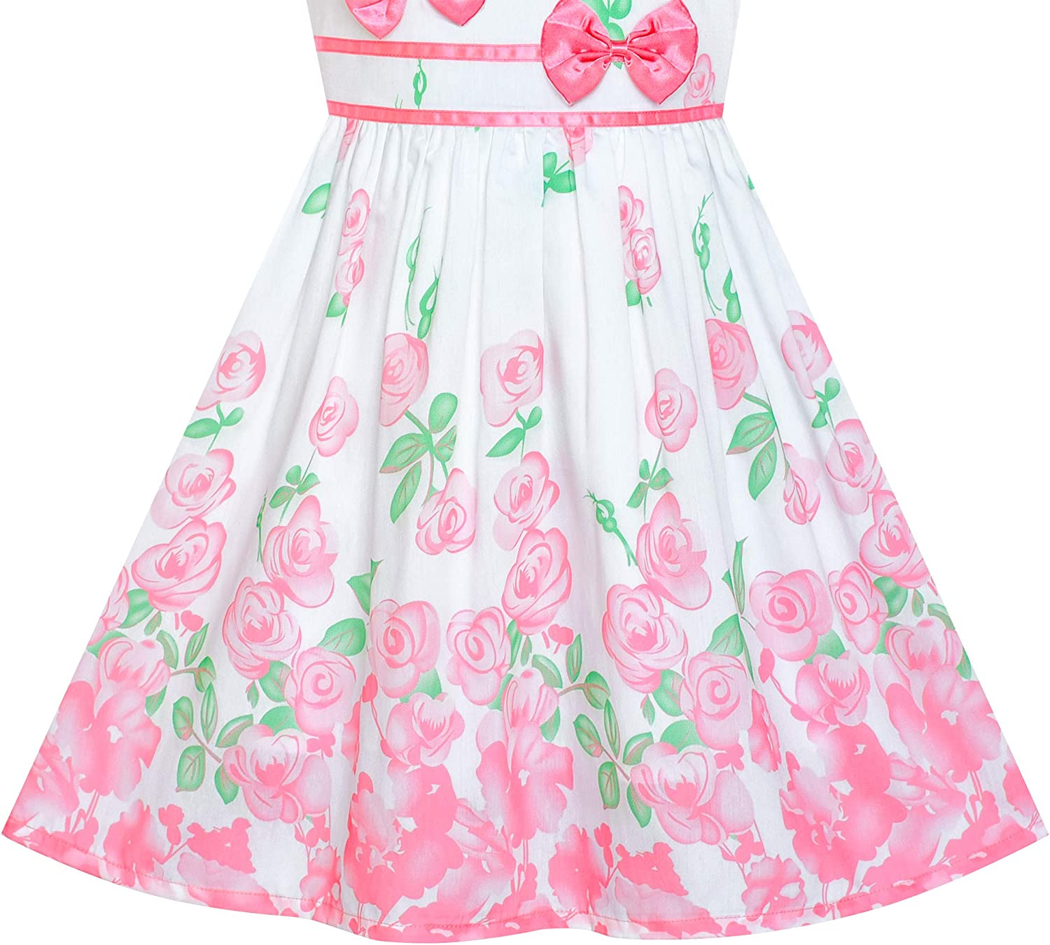 Girls Dress Rose Flower Double Bow Tie Party Sundress-Dress-ridibi