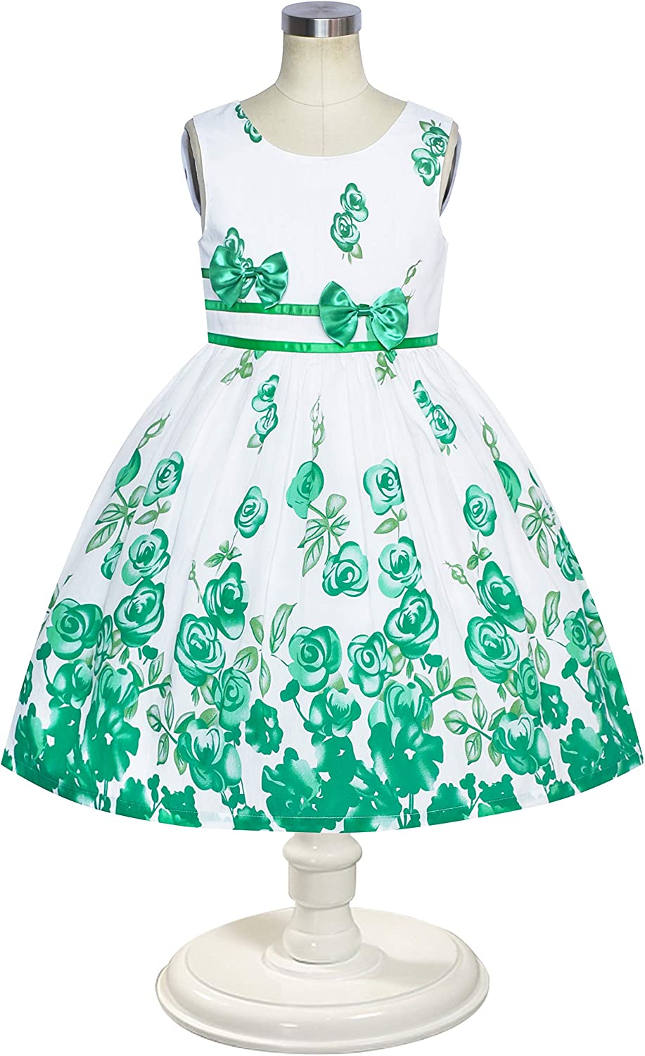 Girls Dress Rose Flower Double Bow Tie Party Sundress-Dress-ridibi