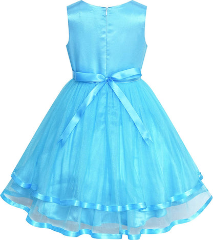 Sunny Fashion Flower Girls Dress Blue Belted Wedding Party Bridesmaid Size 4-12-Dress-ridibi