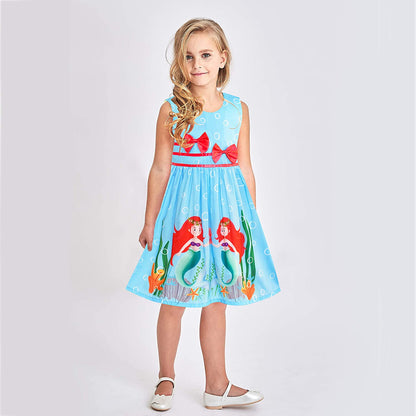 Girls Dress Rose Flower Double Bow Tie Party Sundress-Dress-ridibi