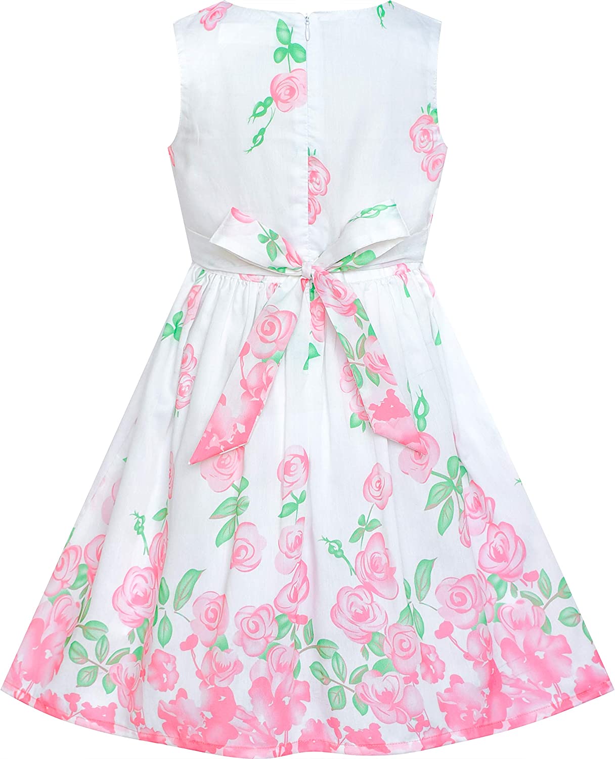 Girls Dress Rose Flower Double Bow Tie Party Sundress-Dress-ridibi