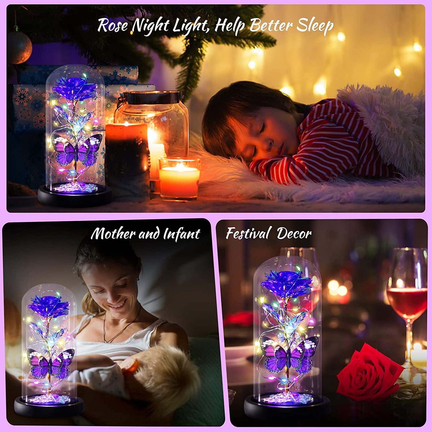 Great Mother's Day Rose Gifts for Mom Grandma Wife, Birthday Gifts for Women, Mothers Day Mom Gifts from Daughter Son, Enchanted Galaxy Roses Flower Gifts, Light Up Purple Rose Gifts for Her Women-Back to results-ridibi