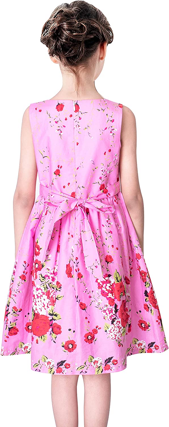 Girls Dress Rose Flower Double Bow Tie Party Sundress-Dress-ridibi