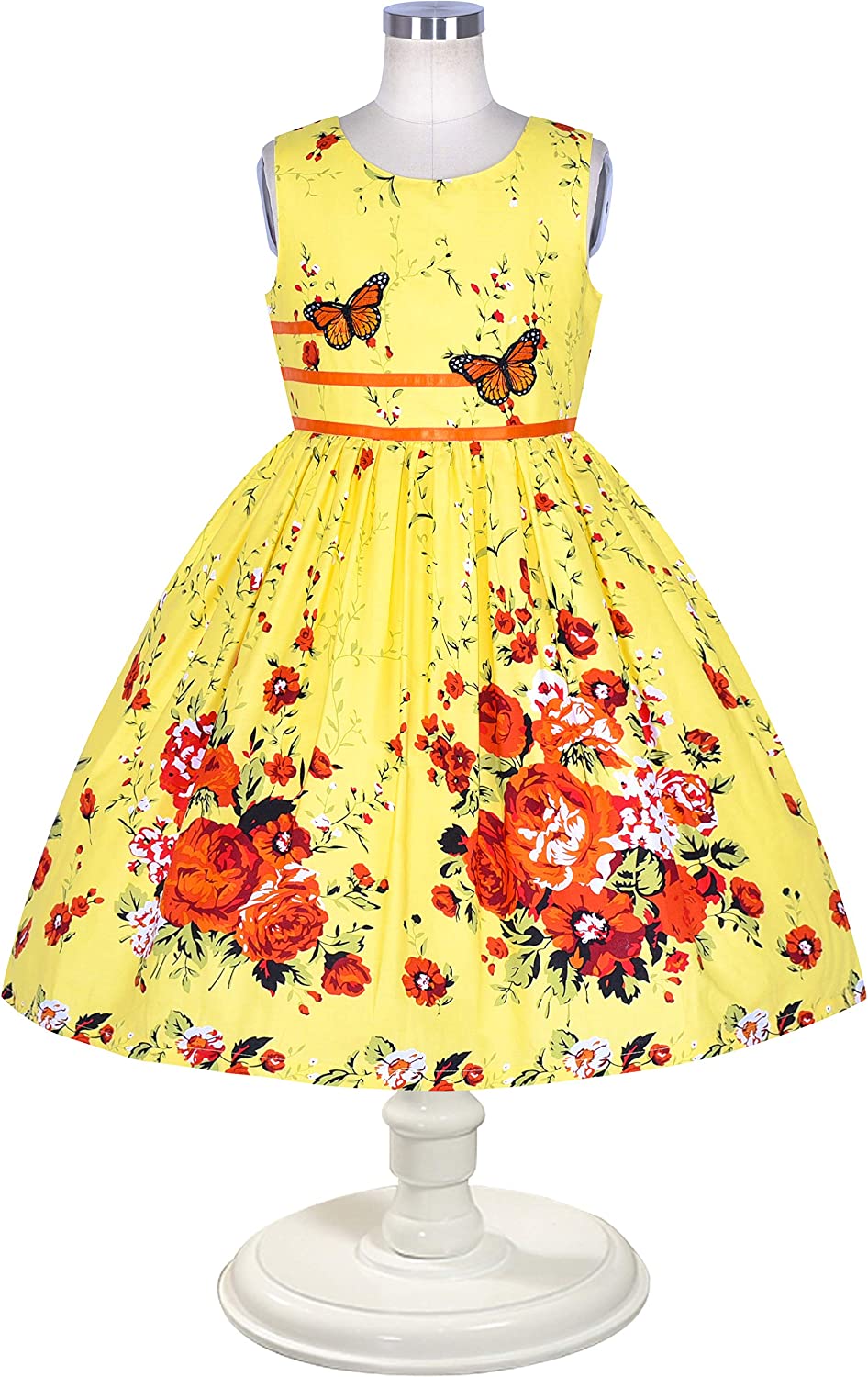 Girls Dress Rose Flower Double Bow Tie Party Sundress-Dress-ridibi