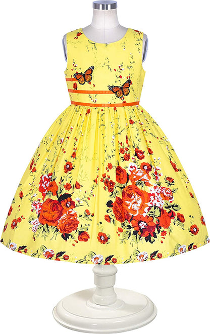 Girls Dress Rose Flower Double Bow Tie Party Sundress-Dress-ridibi