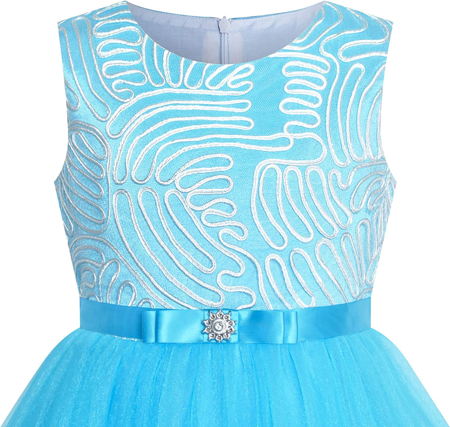 Sunny Fashion Flower Girls Dress Blue Belted Wedding Party Bridesmaid Size 4-12-Dress-ridibi