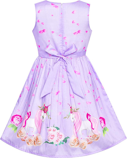 Girls Dress Rose Flower Double Bow Tie Party Sundress-Dress-ridibi