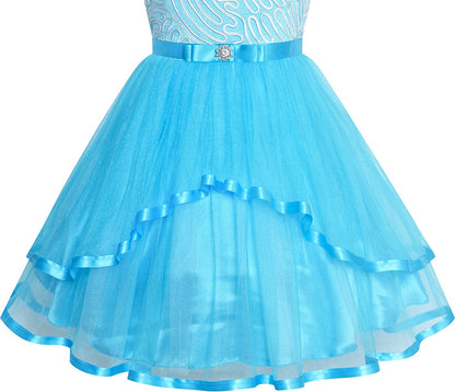 Sunny Fashion Flower Girls Dress Blue Belted Wedding Party Bridesmaid Size 4-12-Dress-ridibi