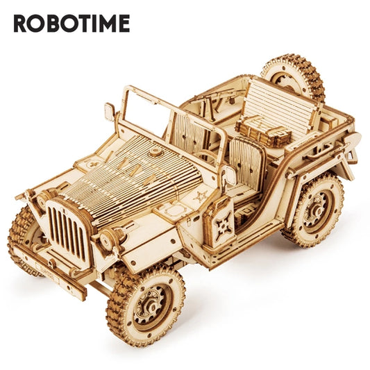 Robotime ROKR Army Jeep Car 3D Wooden Puzzle Model Toys Building Kits for Children Kids Birthday-Toys-ridibi