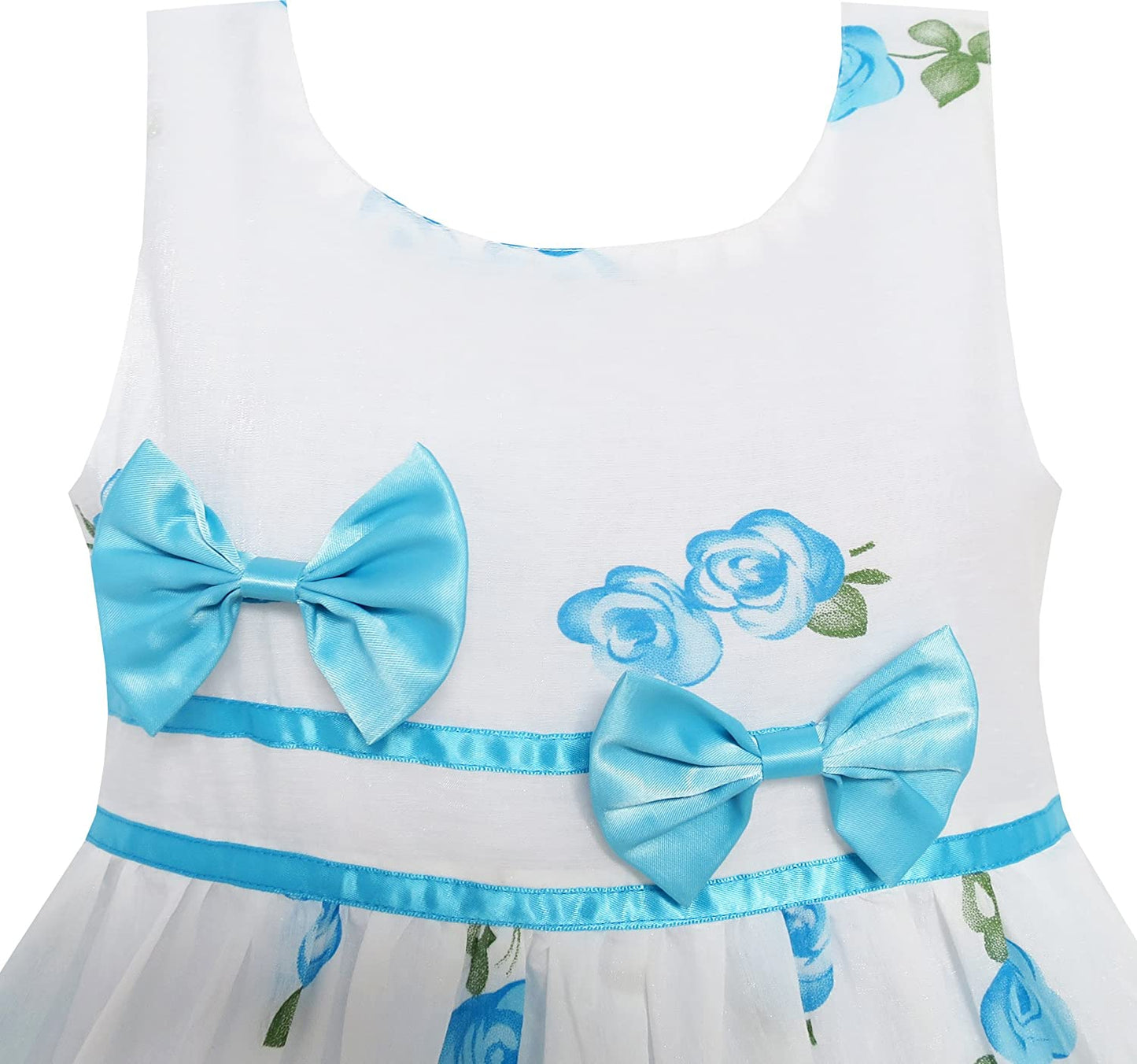 Girls Dress Rose Flower Double Bow Tie Party Sundress-Dress-ridibi