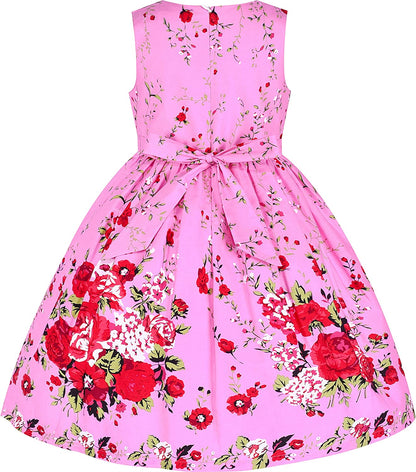 Girls Dress Rose Flower Double Bow Tie Party Sundress-Dress-ridibi